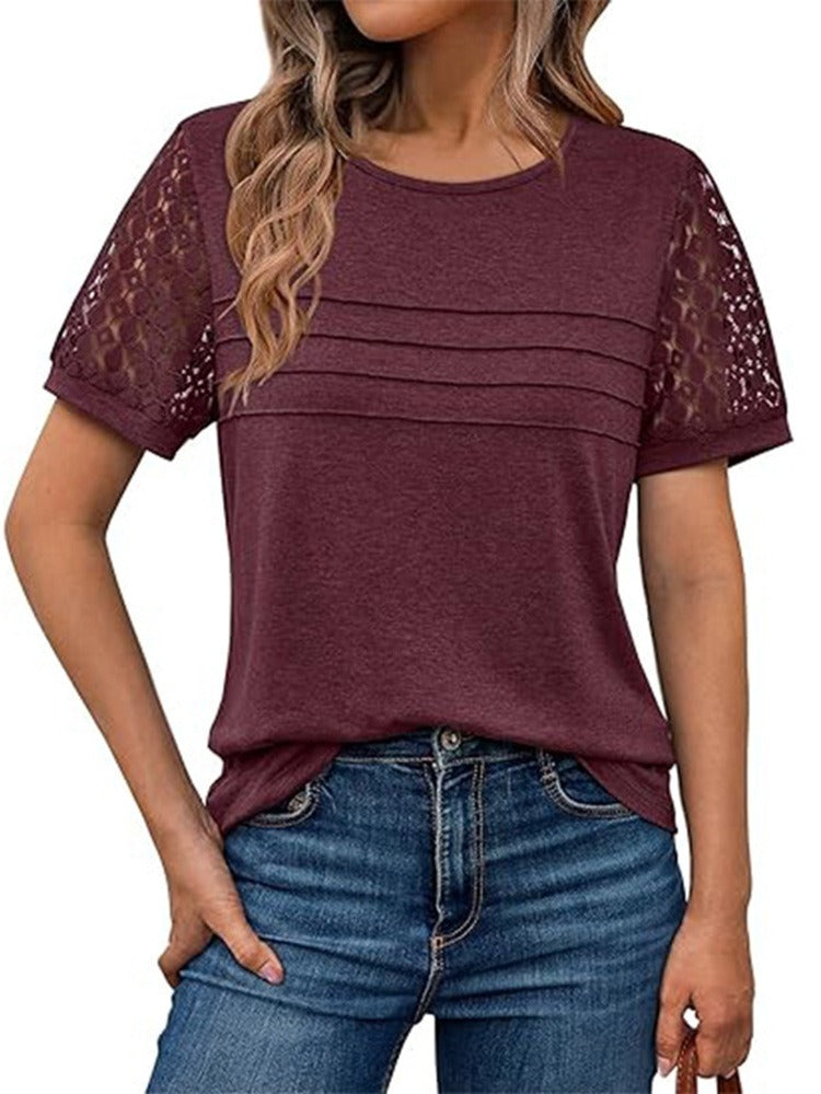 Hollow-Out Short Sleeve Loose Top