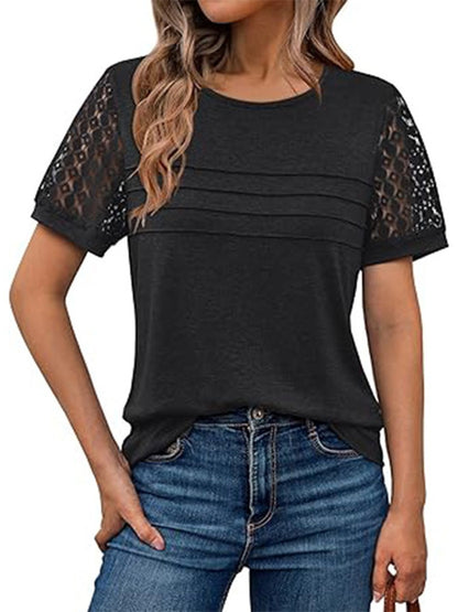 Hollow-Out Short Sleeve Loose Top