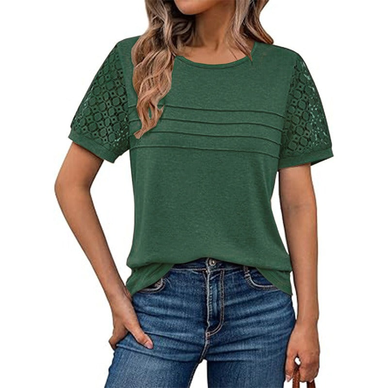 Hollow-Out Short Sleeve Loose Top