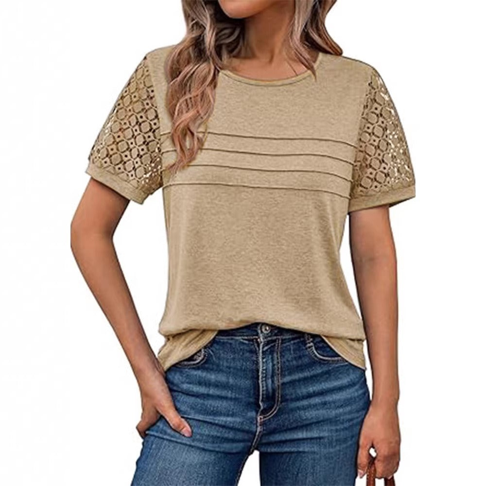 Hollow-Out Short Sleeve Loose Top