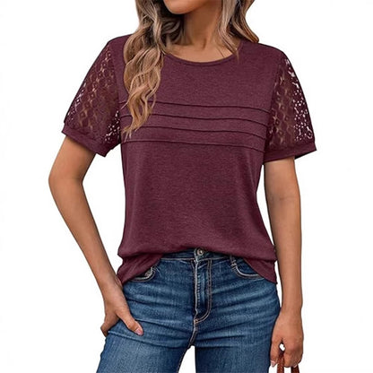 Hollow-Out Short Sleeve Loose Top