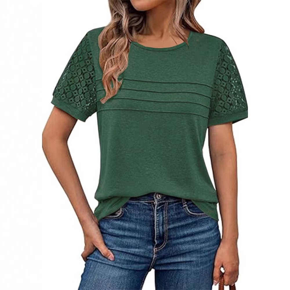 Hollow-Out Short Sleeve Loose Top