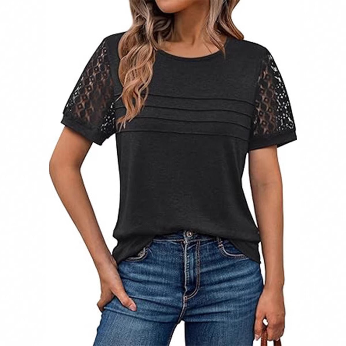 Hollow-Out Short Sleeve Loose Top